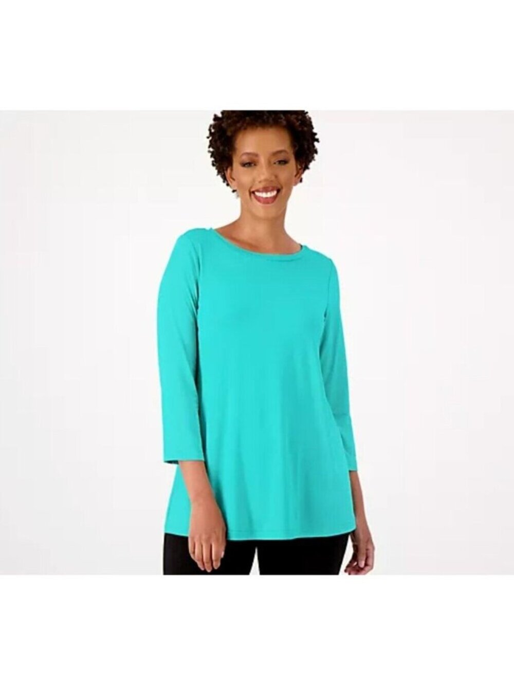 Susan Graver Women Top Sz S Cool Touch Bateau Neck Green A574039
